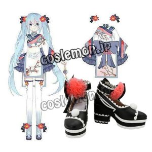 画像: VOCALOID ボーカロイド 梅ミク 初音ミク風 コスプレ靴 ブーツ